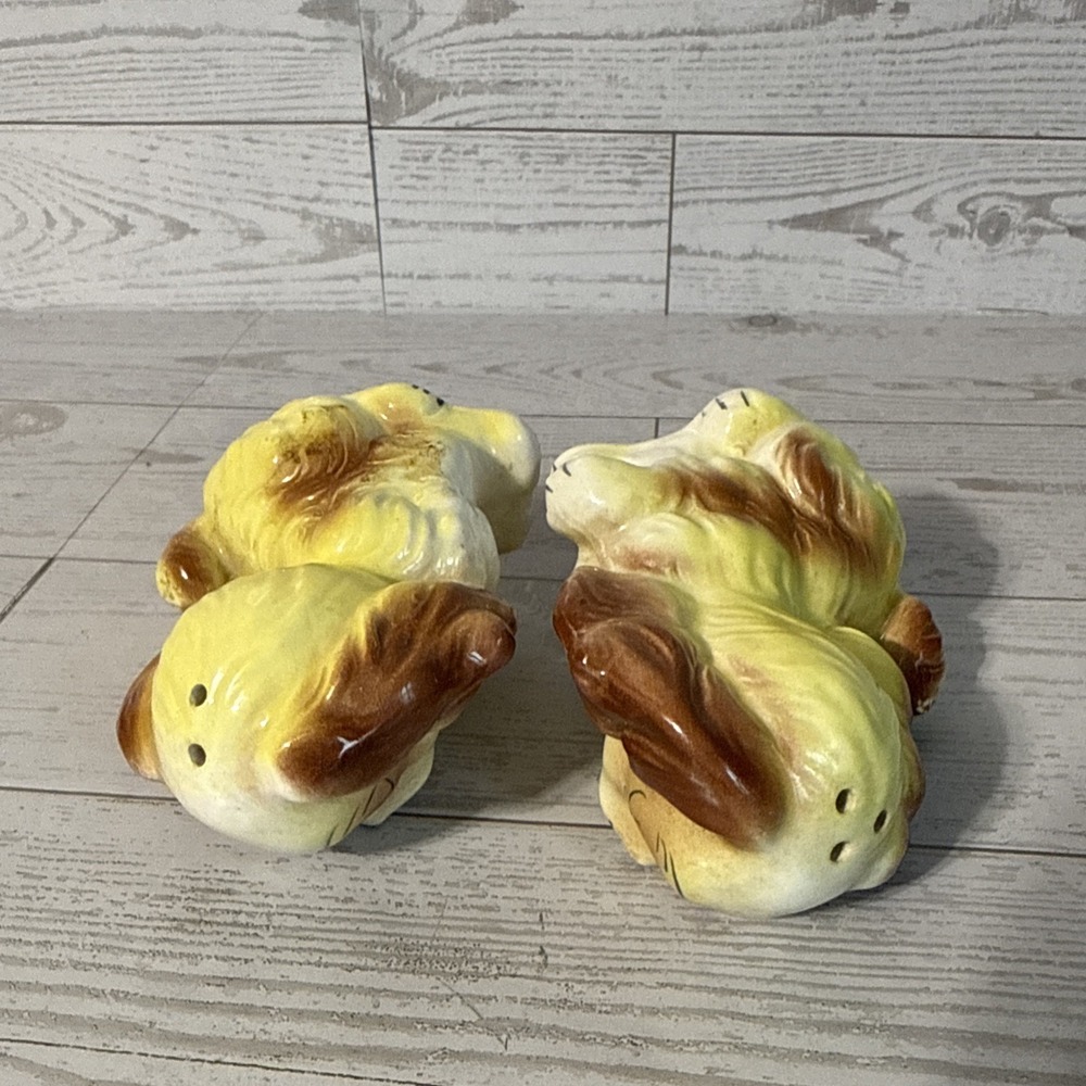 VTG Japan Ceramic Puppy Dog Salt Pepper Shakers Big Eye Cocker Spaniel Pair - Picture 9 of 9